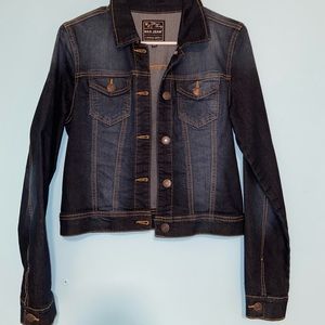 Dark jean jacket.